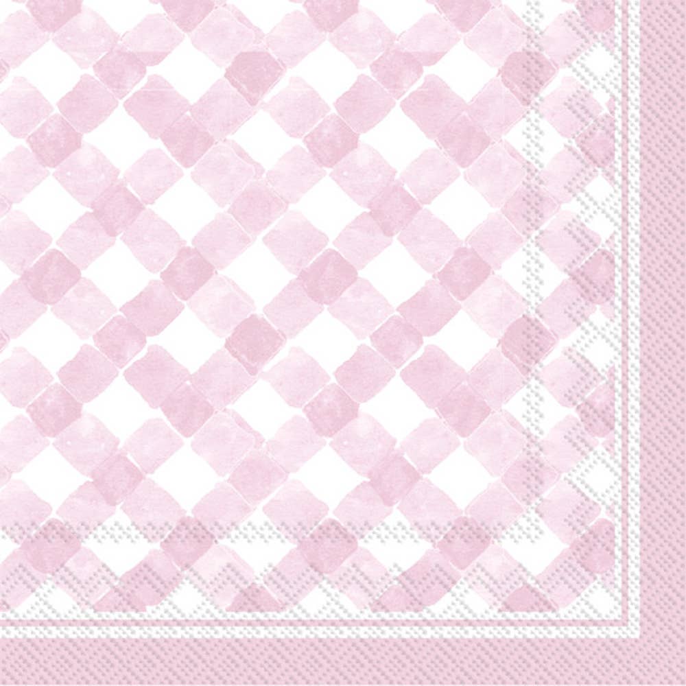Gingham Light Rose Cocktail Napkins