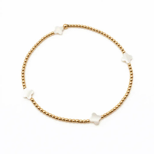The Lucky Clover Bracelet in White Mother of Pearl - 6.5"