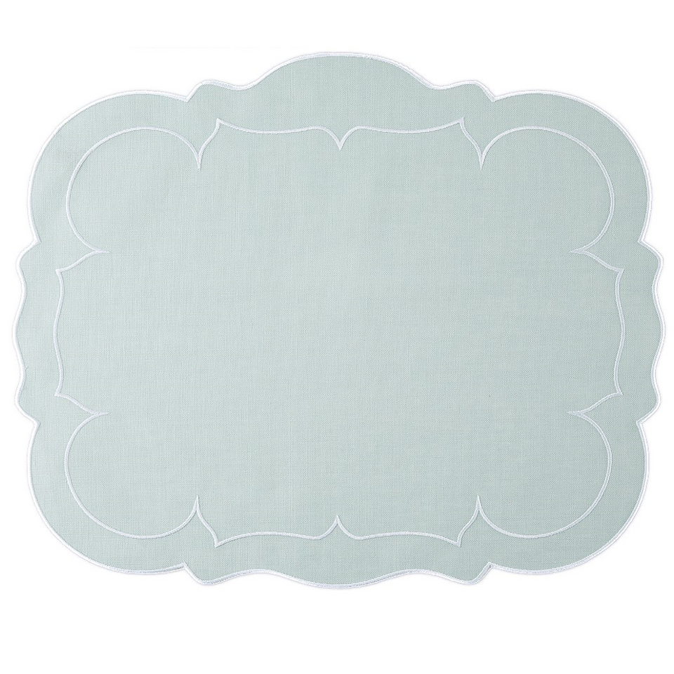 Linho Scalloped Rectangular Mat, Ice Blue/White - Set/4