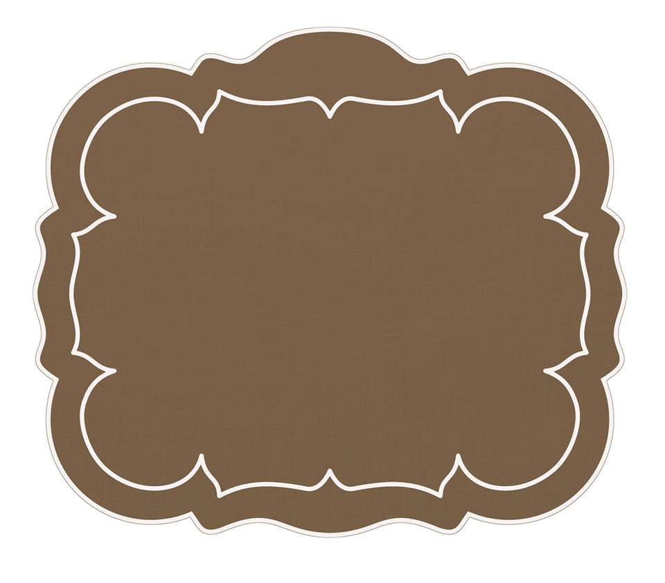 Linho Scalloped Rectangular Mat, Taupe/White - Set/4