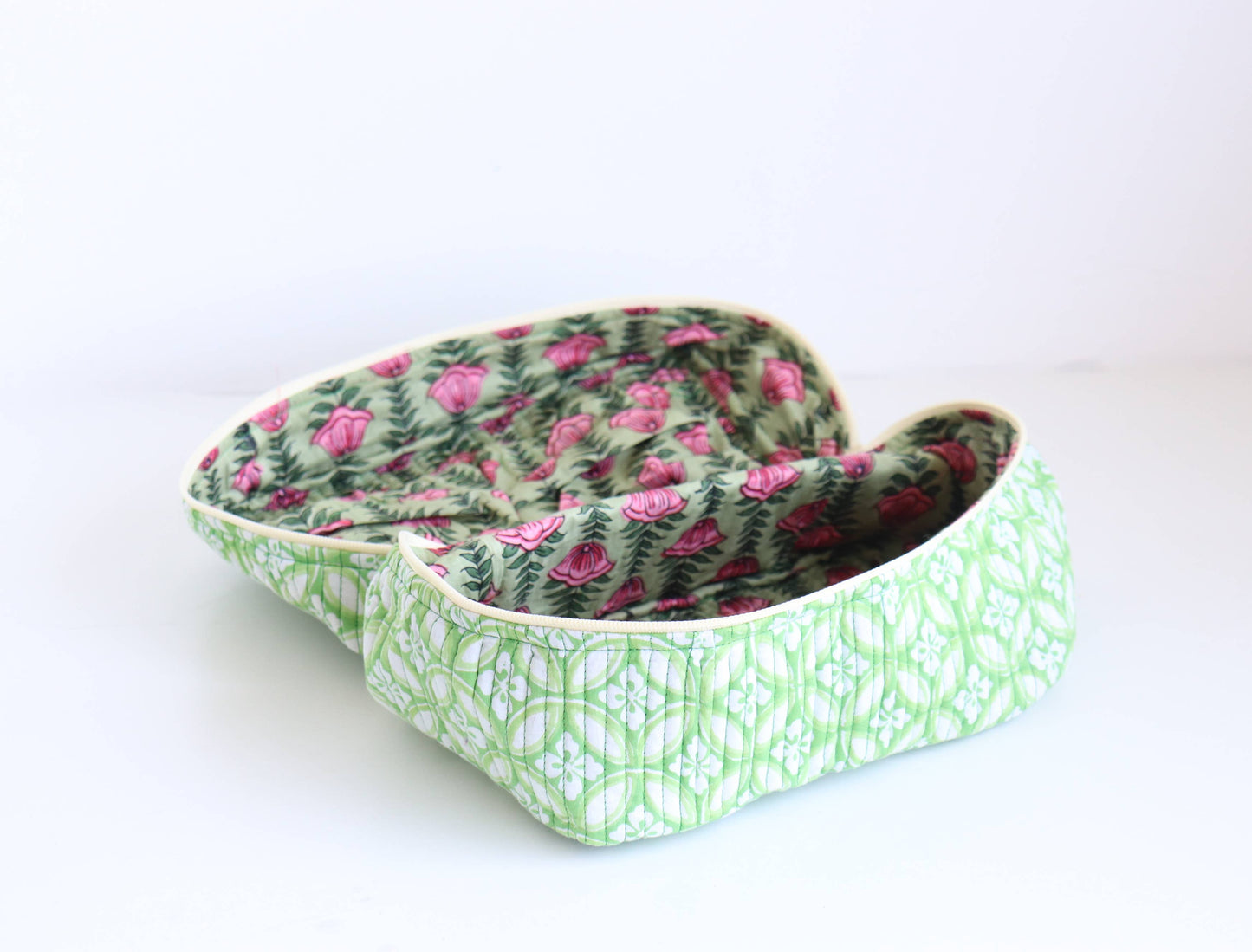Quilted Cotton Vanity Bag with Floral Print Lining