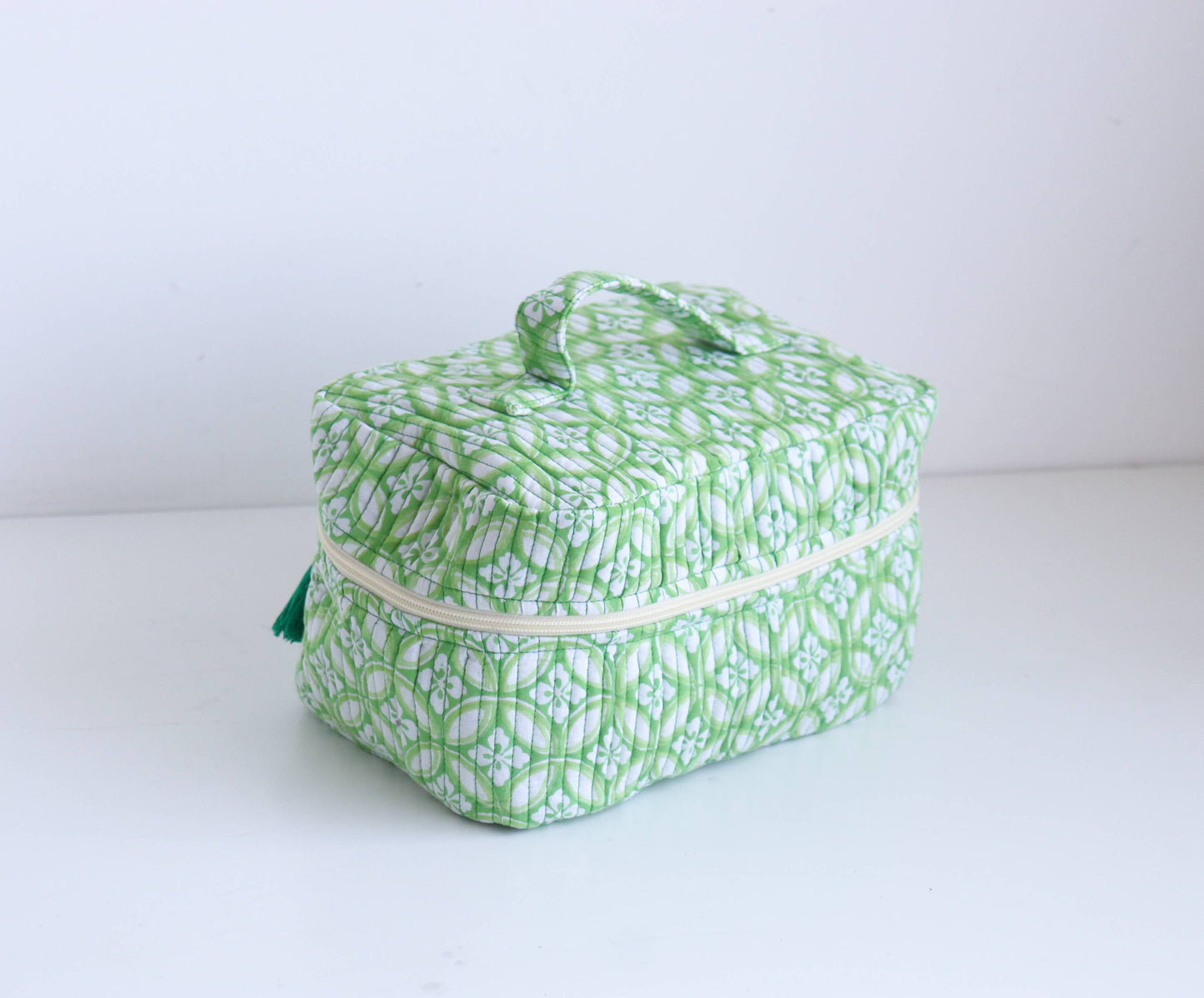 Quilted Cotton Vanity Bag with Floral Print Lining