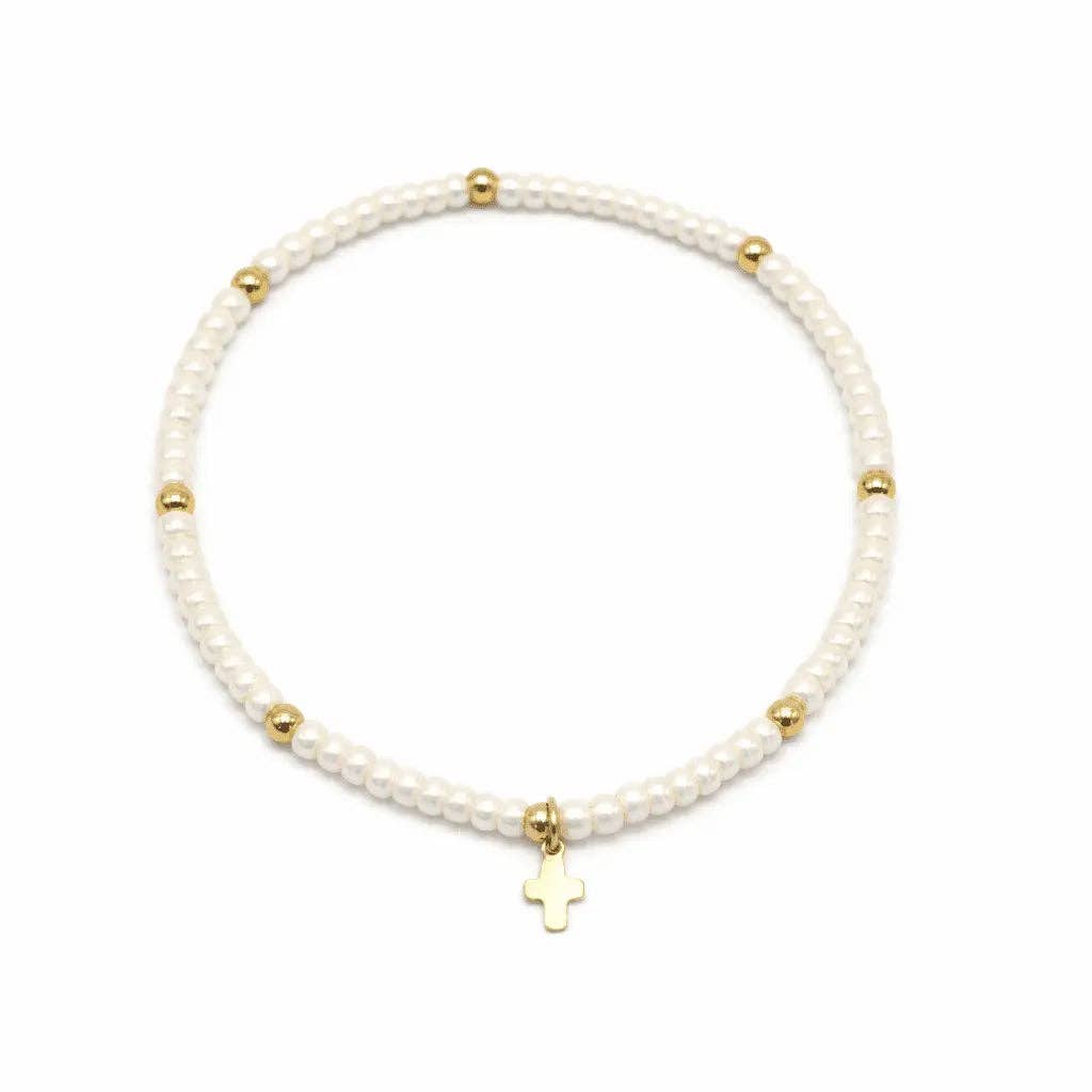 Luxe Cross Bracelet in Pearl White