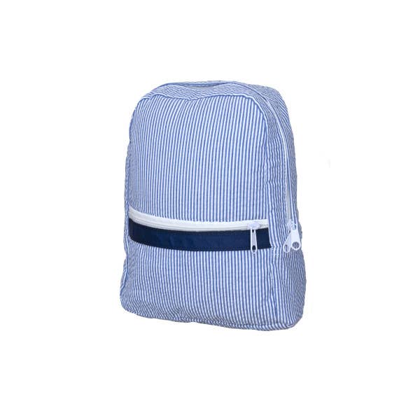 blue white pinstripe mini backpack Backer personalization placement varies and may not appear as shown Navy Seersucker Small Backpack
