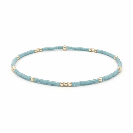 2mm Newport Pale Turquoise Blue + Gold Filled Waterproof Bracelet - 6.5"