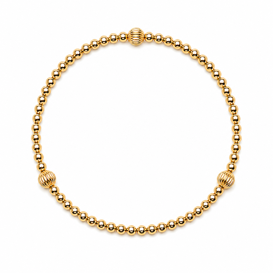 Sedona 2mm Gold-Filled Beaded and Corrugated Stretch Bracelet