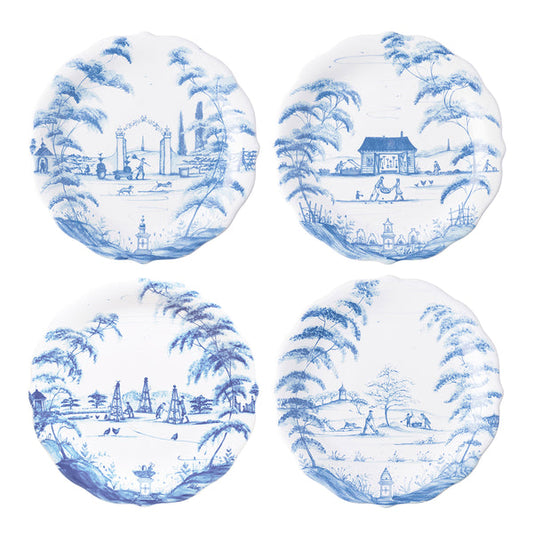 Country Estate Party Plate Assorted Set/4 - Delft Blue