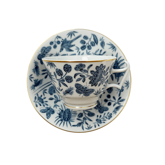 Sacred Bird & Butterfly Tea Cup & Saucer - Blue