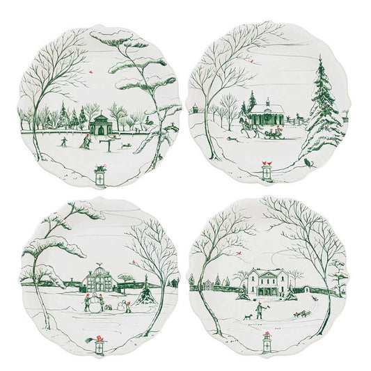 Country Estate Winter Frolic Party Plate Assorted Set/4 - Evergreen