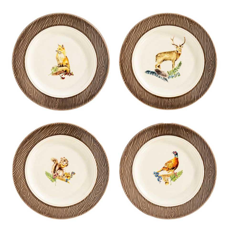 Forest Walk Animal Cocktail Plates, Assorted Set/4