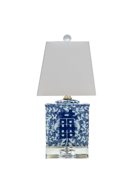 Double Happiness Square Mini Jar Lamp - Blue