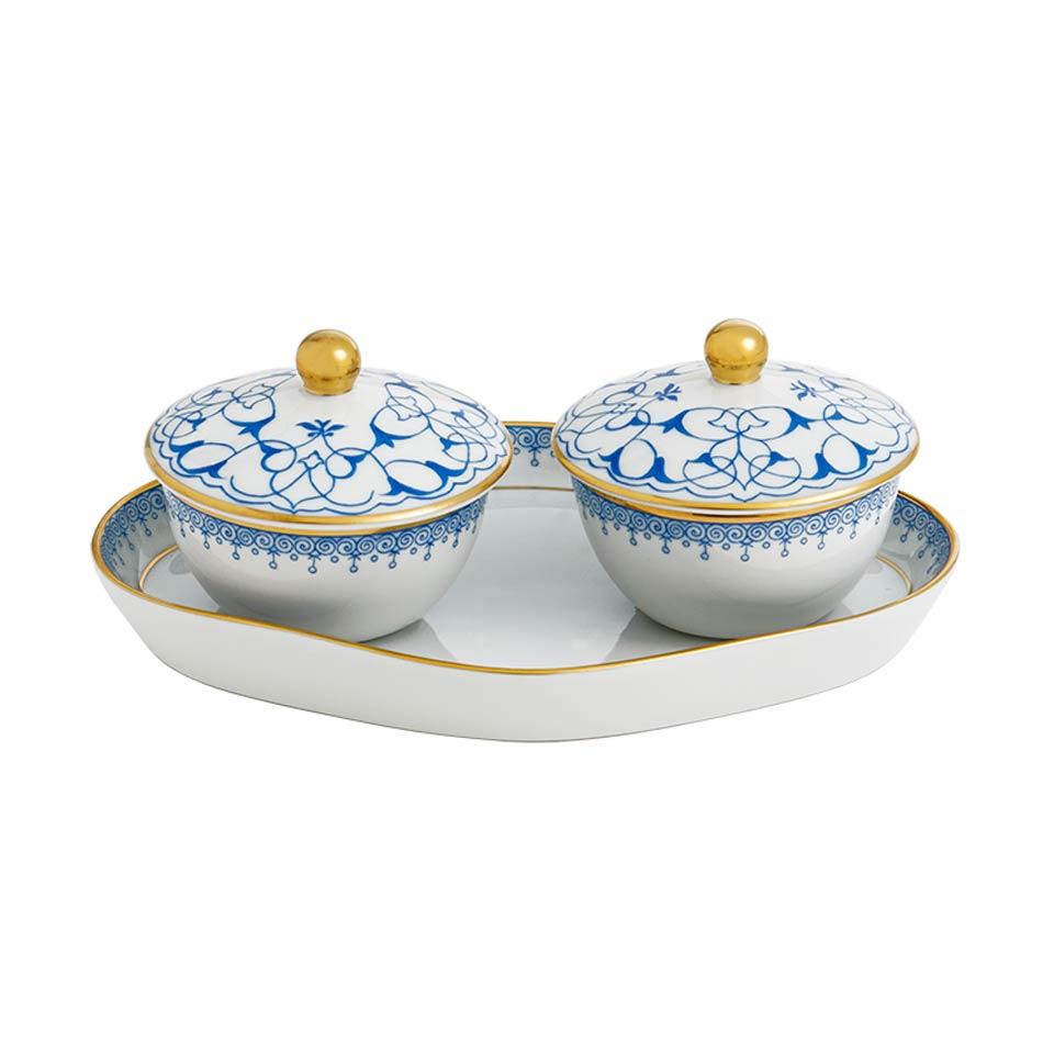 Lace Cornflower Heirluminare Two Votives W/Tray