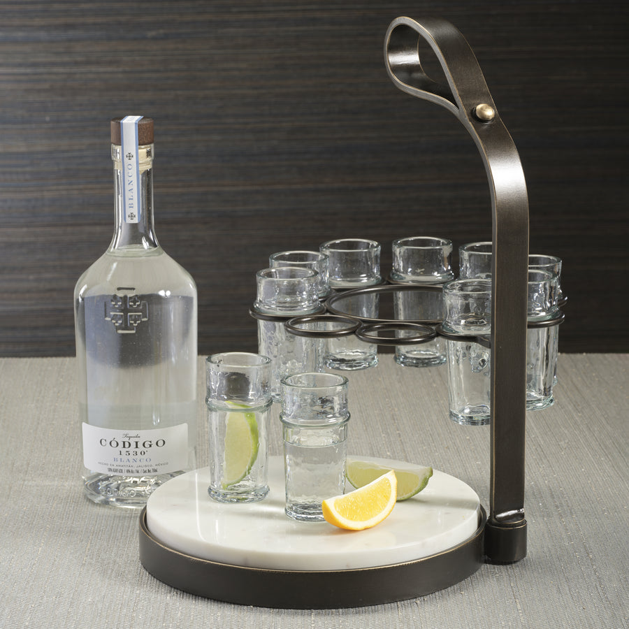 Tequilero 10 Shot Tequila Set with Marble Cutting Board - Dark Bronze