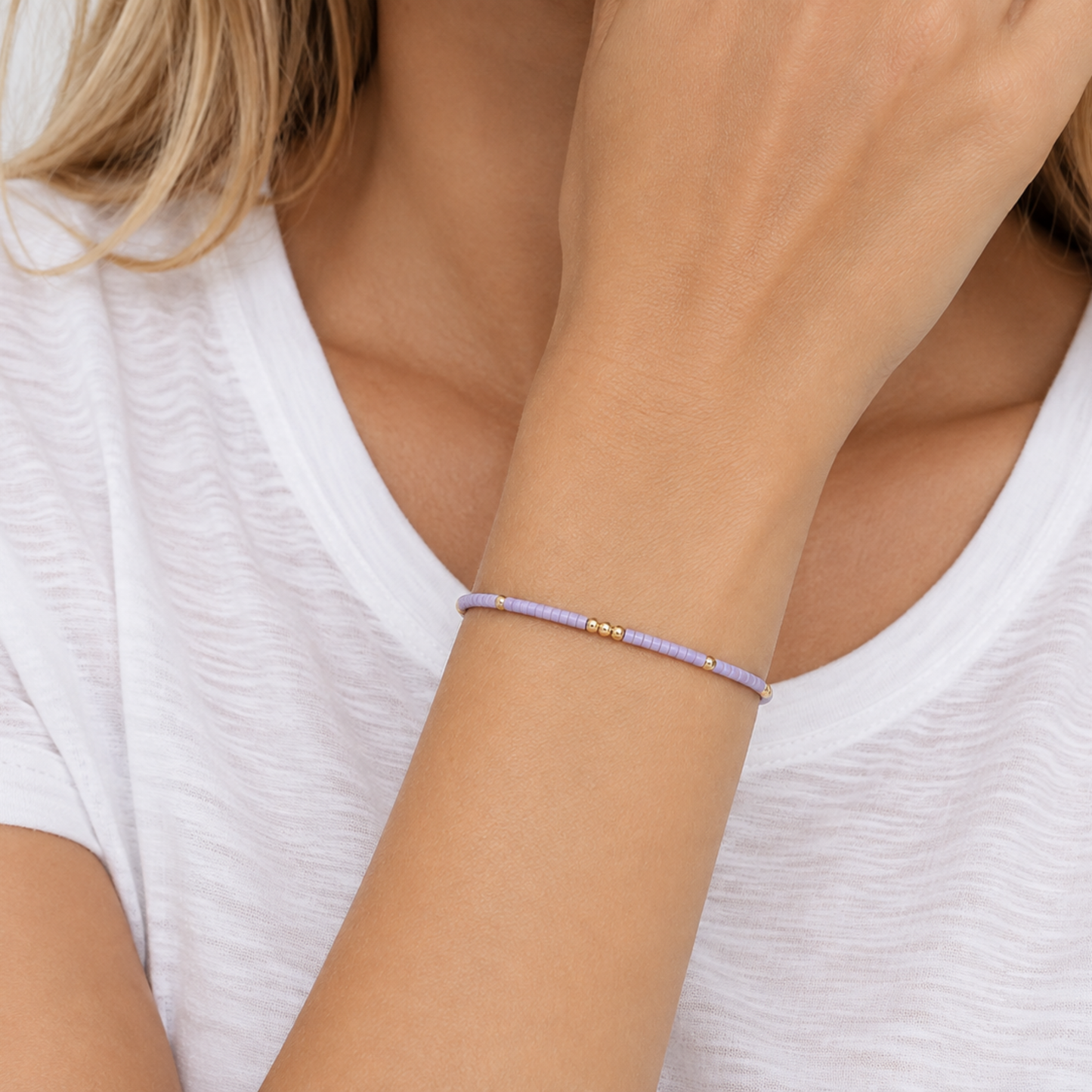 2mm Newport LAVENDER + Gold Filled Waterproof Bracelet: 6.5"