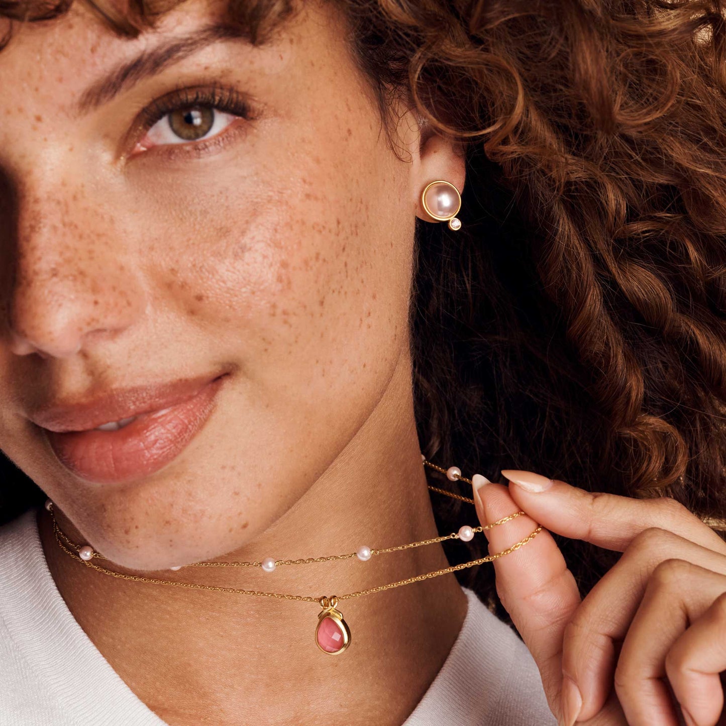 The Pink Delicate Station Necklace - Gold - Pink