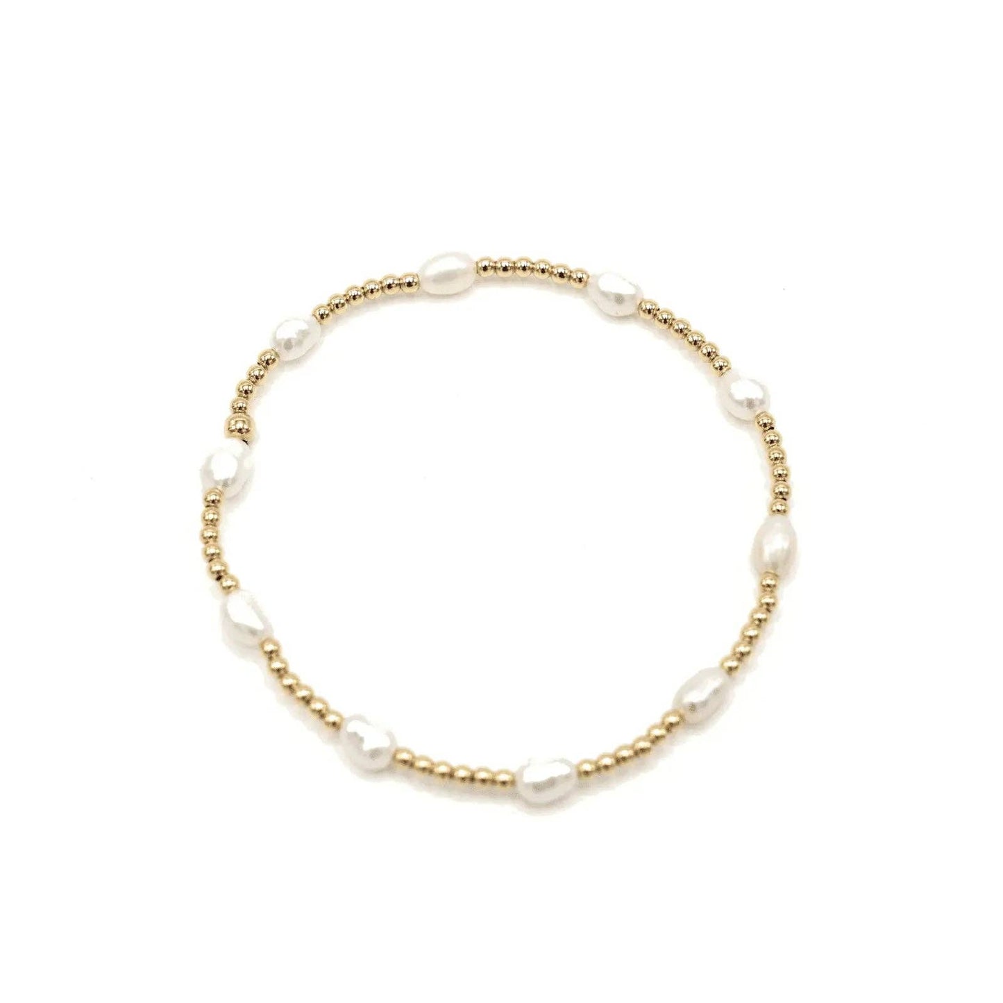 Petite Patterned Rice Pearl Bracelet w/ 14k Gold-Filled Beads - 6.5"