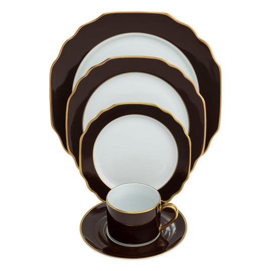 Georgian Colorsheen Monogram Chocolate - Gold Banding- Salad Plate - Ultra White