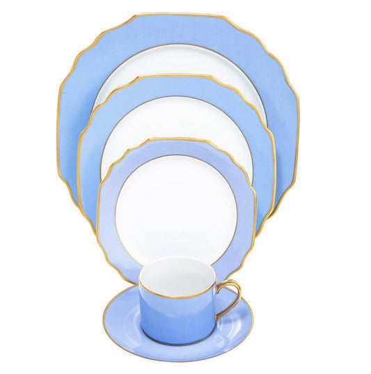 Georgian Colorsheen Monogram Light Blue - Gold Banding - Salad Plate - Ultra White