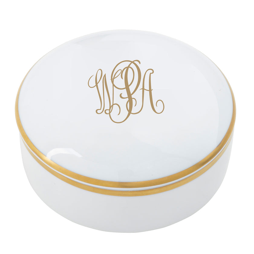 Signature Gold Giftware Monogram Small Round Covered Box - Ultra White