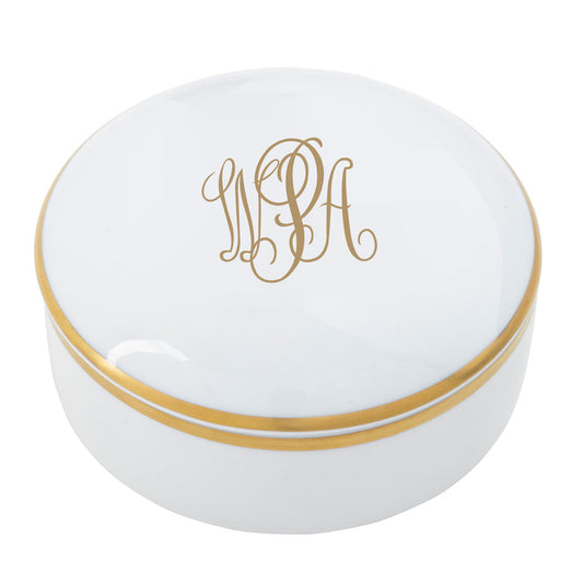 Signature Gold Giftware Monogram Small Round Covered Box - Ultra White