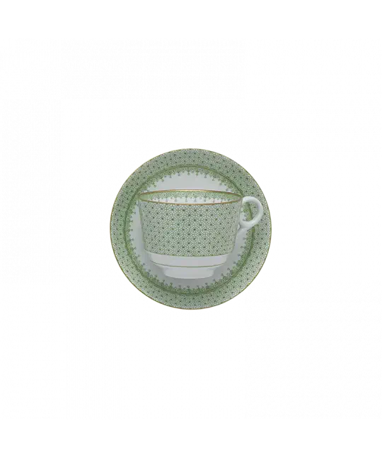 Apple Green Lace Teacup & Saucer