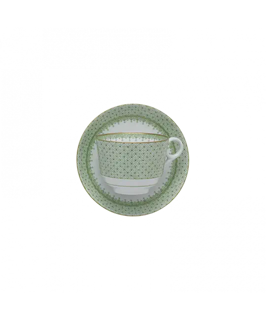 Apple Green Lace Teacup & Saucer