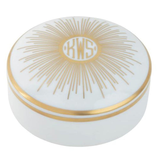 Signature Gold Giftware Monogram Small Round Covered Box - Ultra White