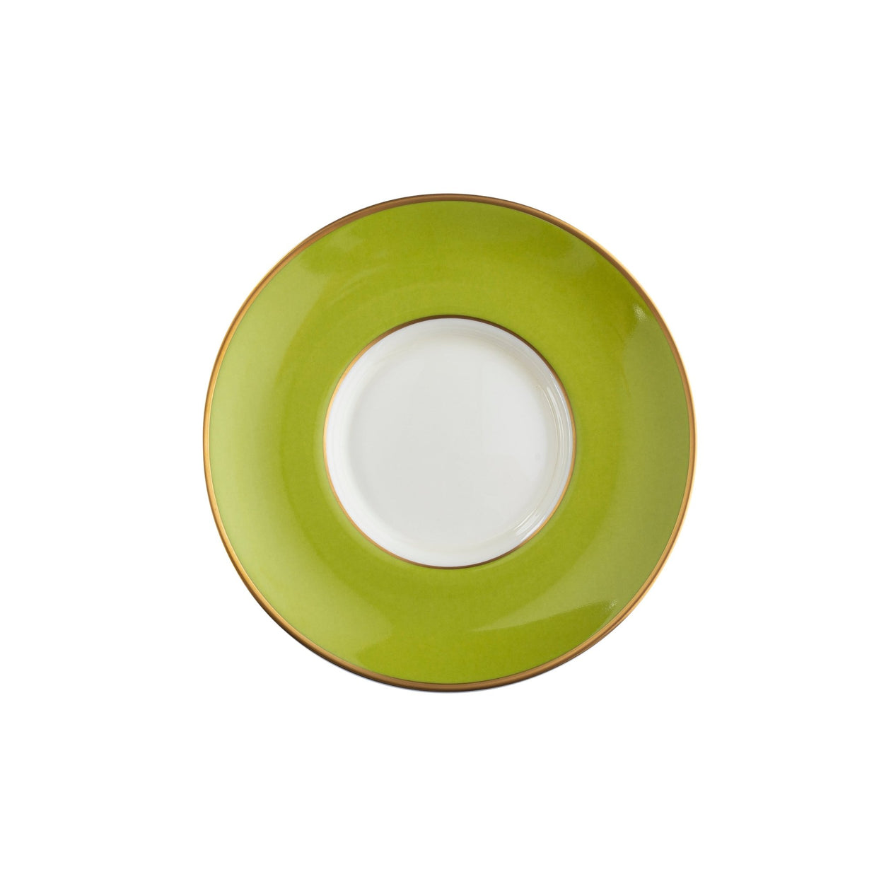 ColorSheen Apple Green Gold Teacup Saucer - Ultra White (No Monogram)