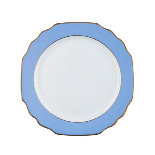 Georgian Colorsheen Monogram Light Blue - Gold Banding - Salad Plate - Ultra White