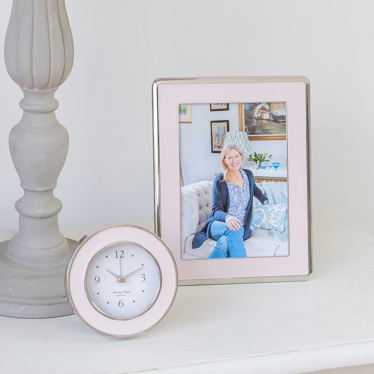 Round Alarm Clock - Light Pink & Silver