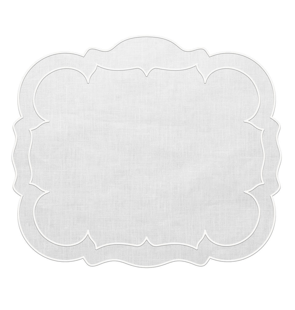 Linho Scalloped Rectangular Mat, White/White - Set/4