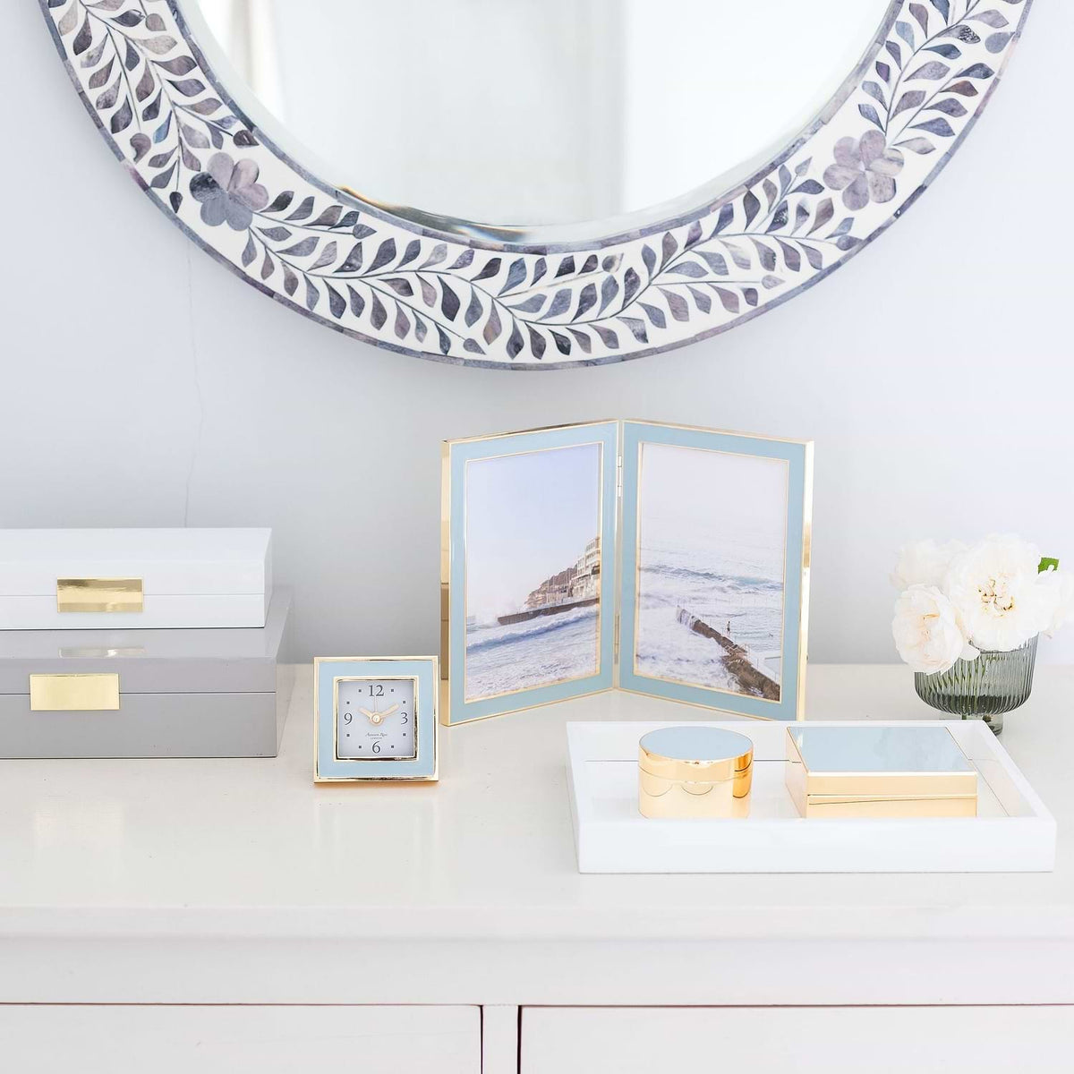 Square Alarm Clock - Light Blue & Gold