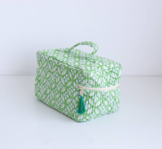 Quilted Cotton Vanity Bag with Floral Print Lining