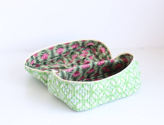 Quilted Cotton Vanity Bag with Floral Print Lining
