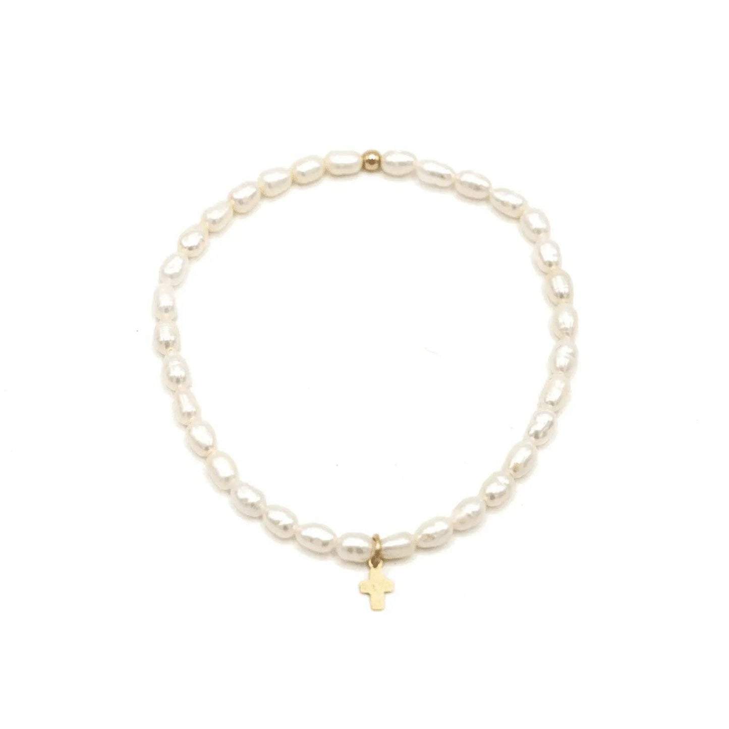 Rice Pearl Waterproof Bracelet Gold Filled Luxe Cross: 6.5 inch