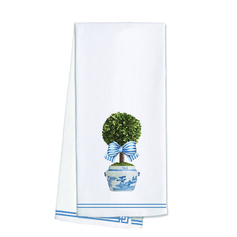 Cotton Tea Towel - Striped Topiary