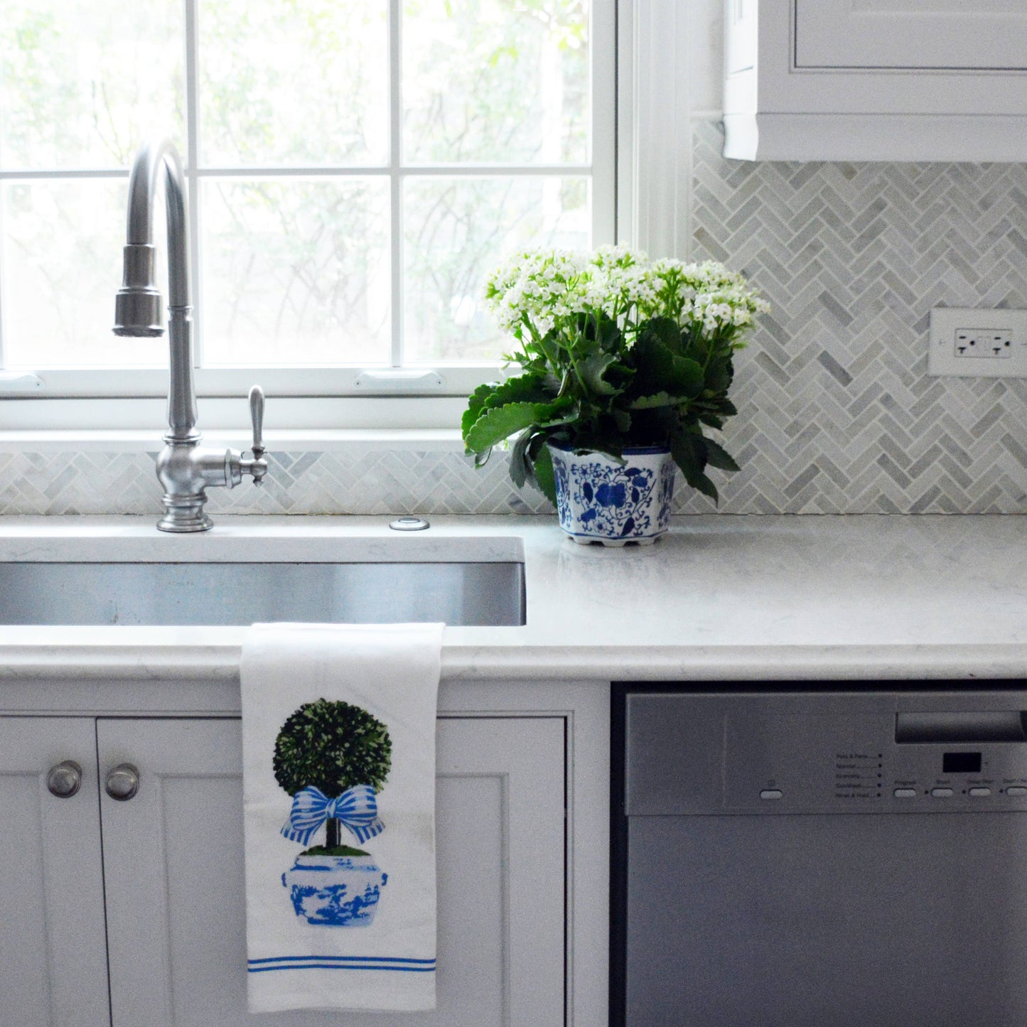 Cotton Tea Towel - Striped Topiary