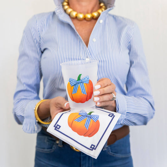 Paper Cocktail Napkin - Pumpkin with Gingham Bow