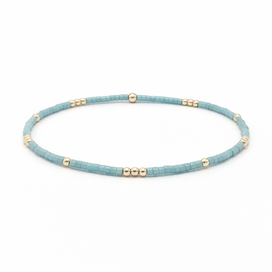 2mm Newport Pale Turquoise Blue + Gold Filled Waterproof Bracelet - 6.5"