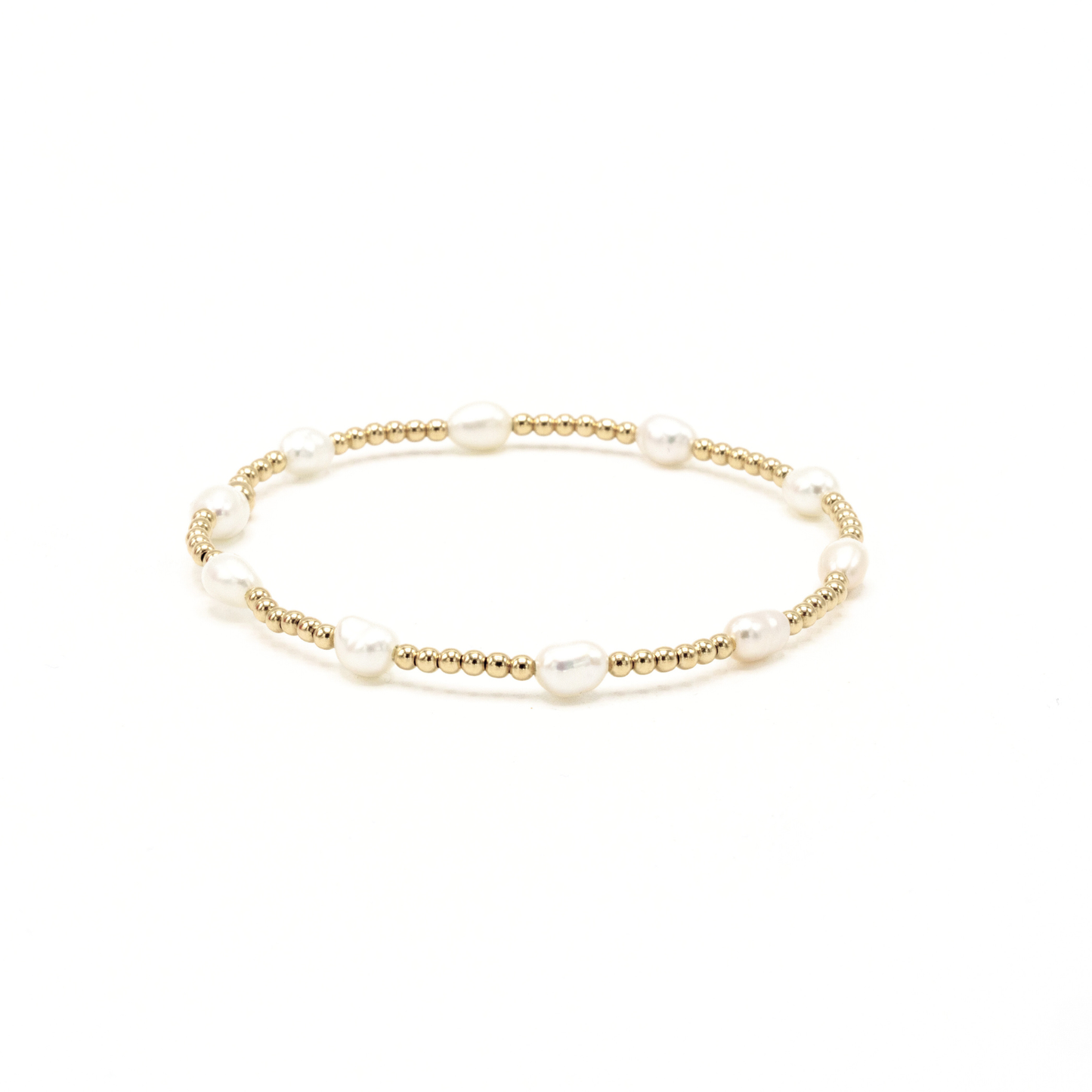 Petite Patterned Rice Pearl Bracelet w/ 14k Gold-Filled Beads - 6.5"