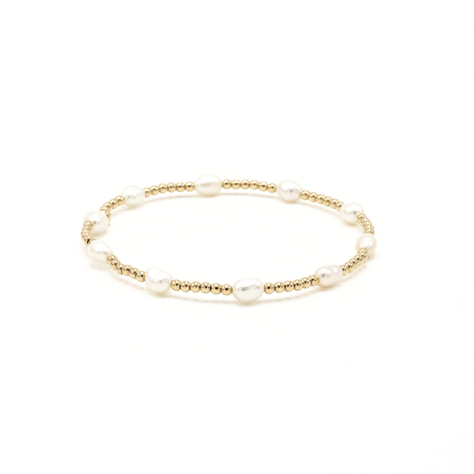 Petite Patterned Rice Pearl Bracelet w/ 14k Gold-Filled Beads - 6.5"