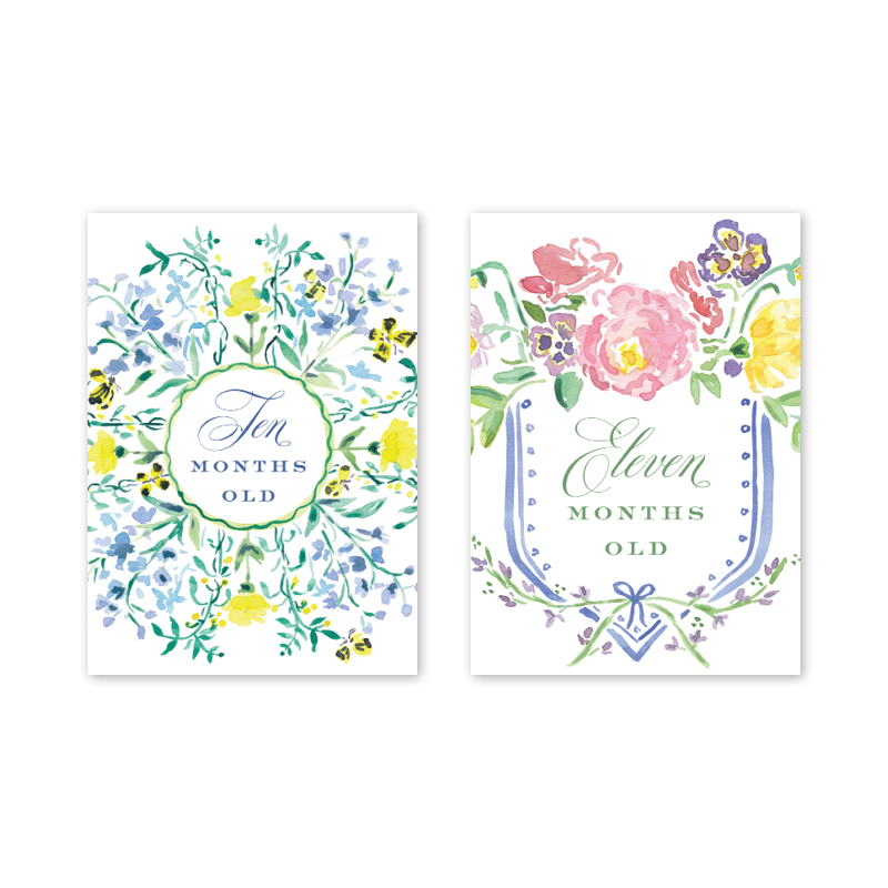 Floral Crest Milestone Cards - Set/15