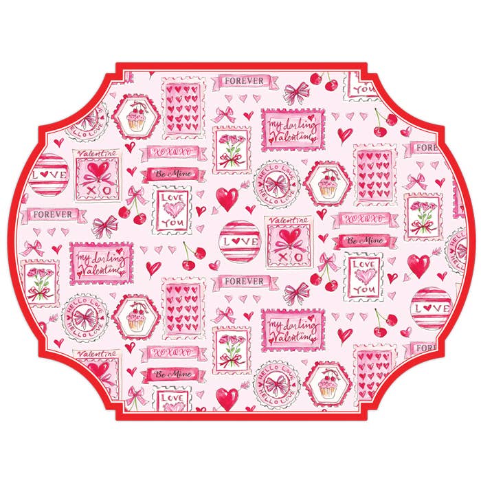 Valentines Stamps Hearts and Cherries Posh Die-Cut Placemat