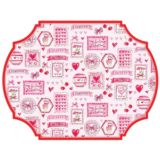 Valentines Stamps Hearts and Cherries Posh Die-Cut Placemat