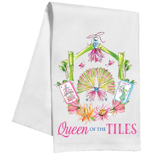 Queen Of The Tiles Mahjong Crest Bamboo Kitchen Towel