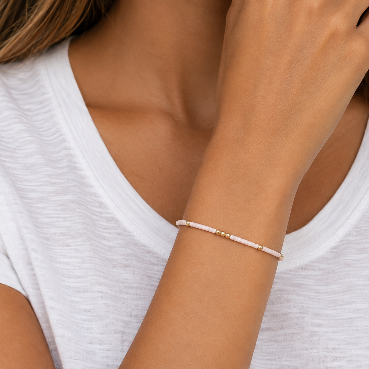 2mm Newport PALEST PINK + Gold Filled Waterproof Bracelet: 6.5"