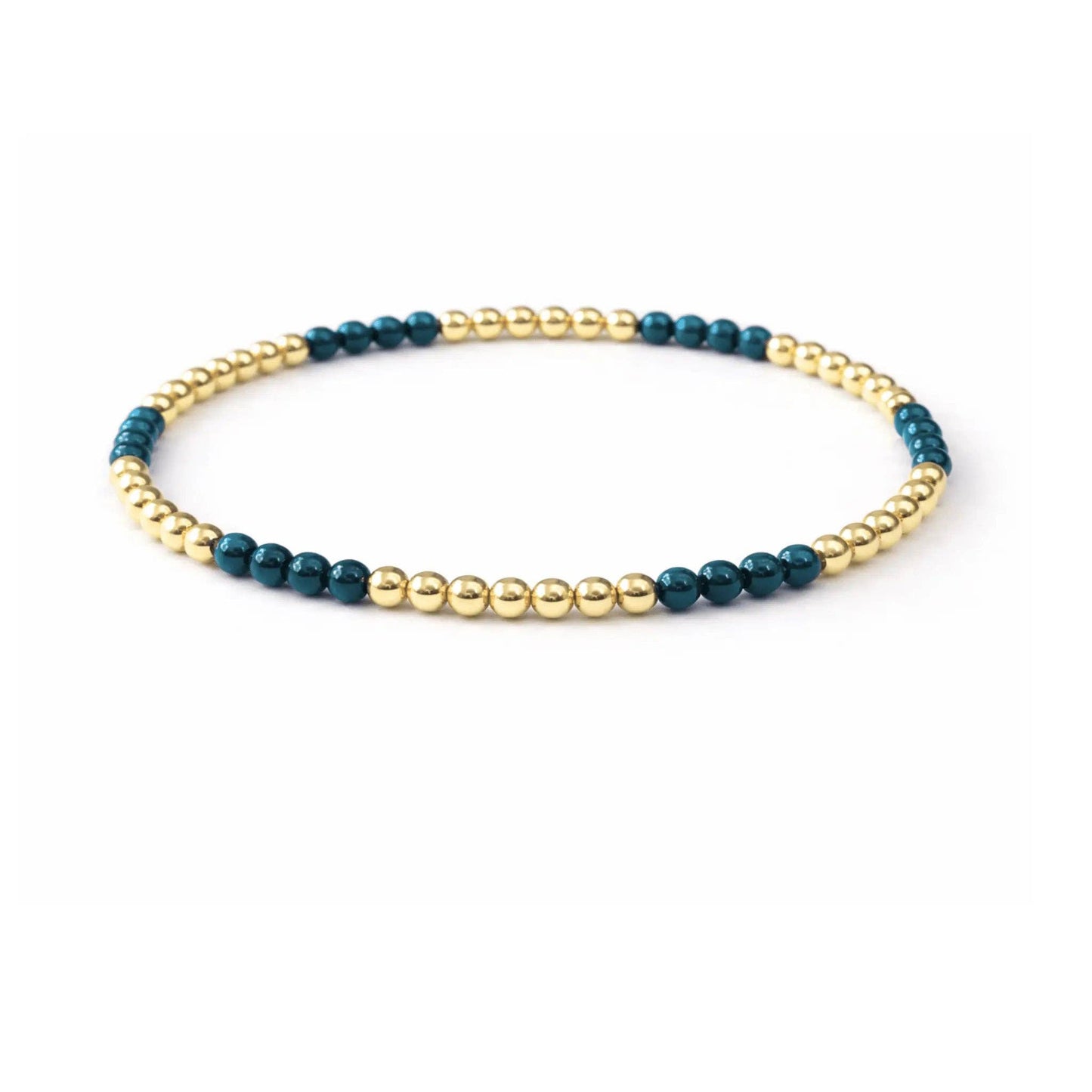 Refined Blue Stone Beaded Bracelet With 14K Gold Filled Beads - 6.5"