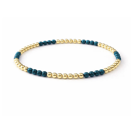 Refined Blue Stone Beaded Bracelet With 14K Gold Filled Beads - 6.5"