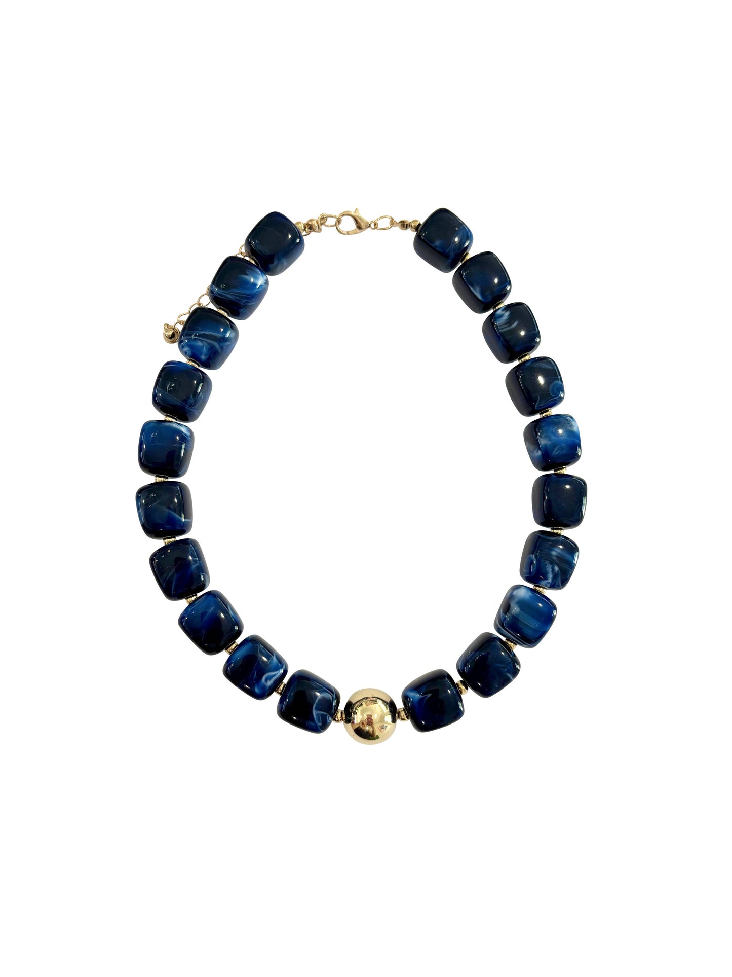 Massey Chunky Beaded Necklace - Navy