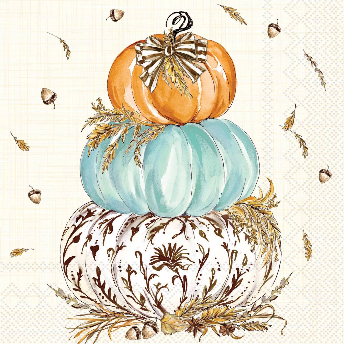 Whimsical Wheat Pumpkins Cocktail Napkins Rosanne Beck - 20 Ct